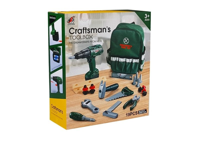 Meistro kuprinė vaikams su elektriniu gręžtuvu ir daug priedų