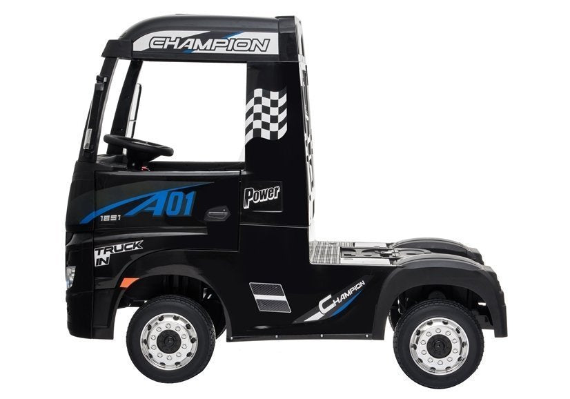 Vaikiškas elektromobilis sunkvežimis Mercedes Actros juodas lakuotas su MP4