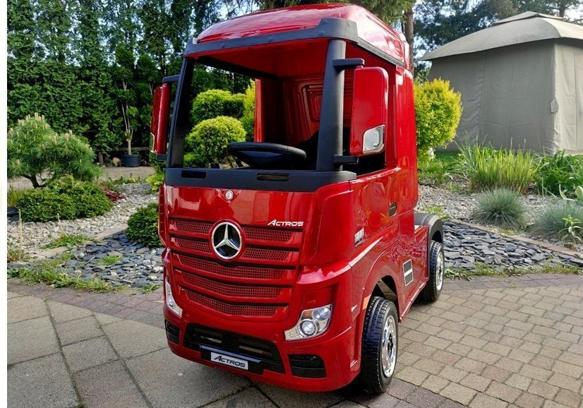 Vaikiškas elektromobilis sunkvežimis Mercedes Actros raudonas lakuotas su MP4