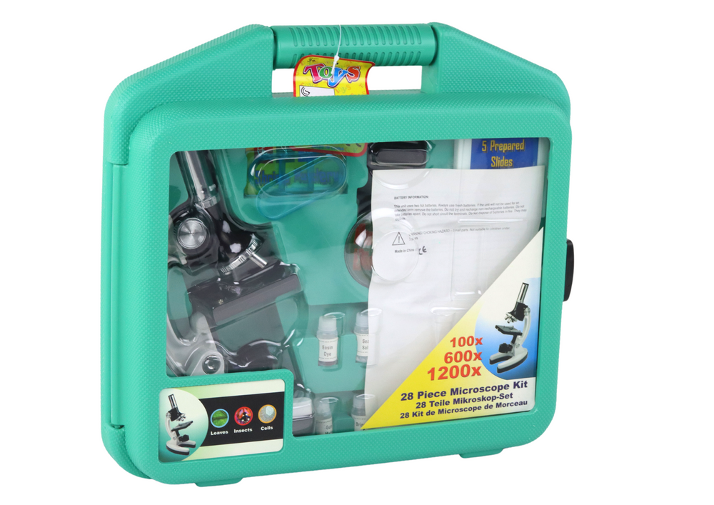 Vaikiškas mikroskopas 300x 600x 1200x lagamine, 28 el.