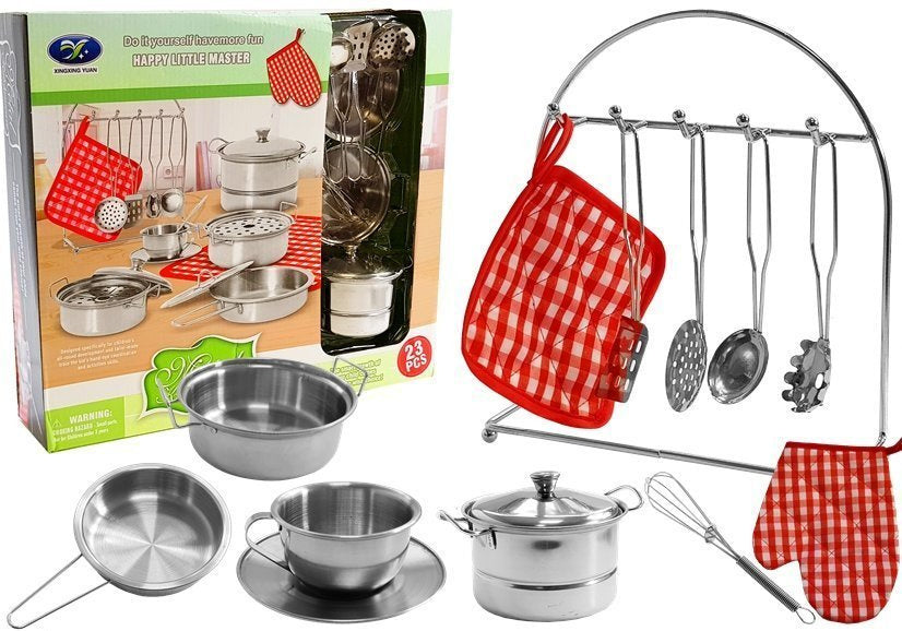 Vaikiškas nerūdijančio plieno puodų rinkinys 23 elementai