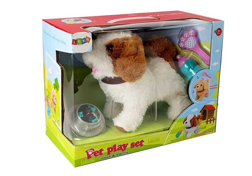 Interaktyvus pliušinis šuo su garsu, baltai rudas