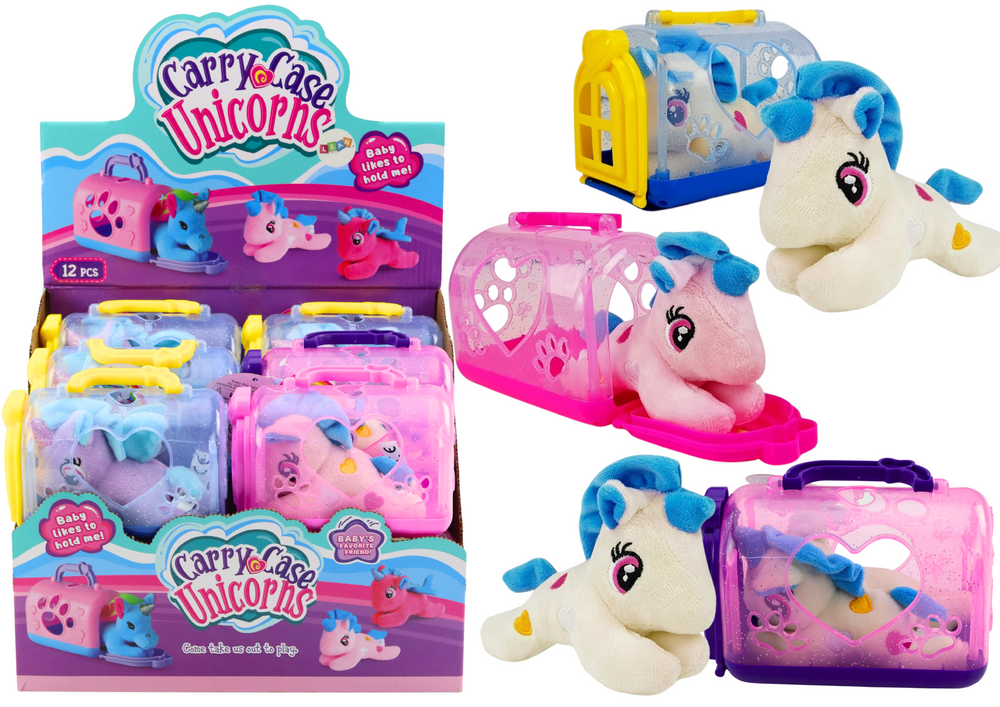 Mažas pliušinis vienaragis su kelionių krepšiu