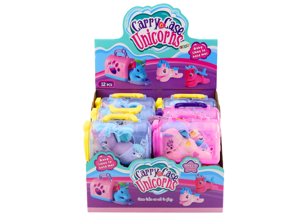 Mažas pliušinis vienaragis su kelionių krepšiu