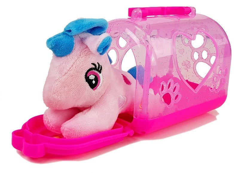 Mažas pliušinis vienaragis su kelionių krepšiu