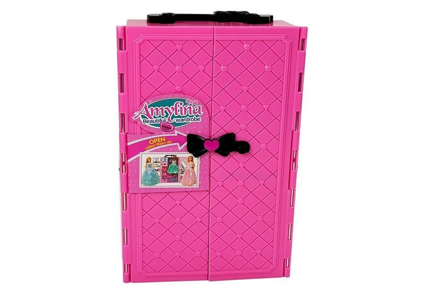 Lėlių rinkinys su rožine drabužių spinta