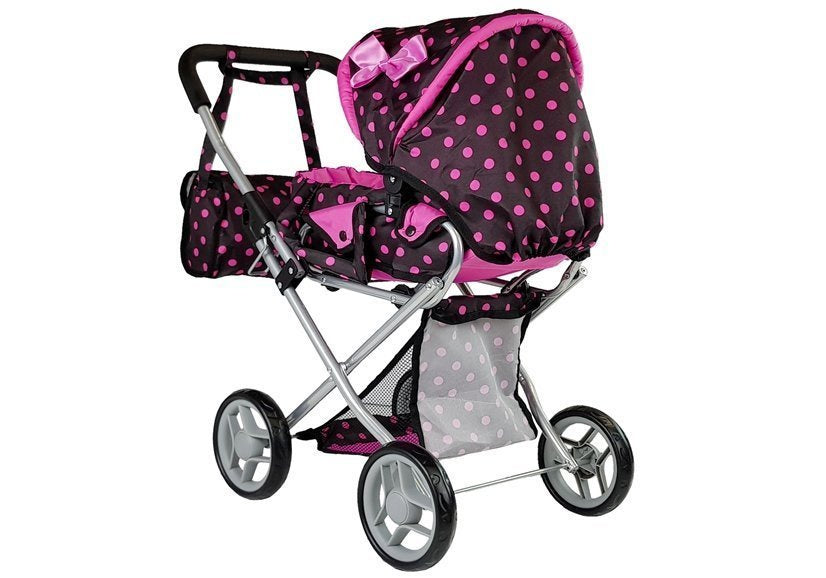 Lėlių vežimėlis Alice su priedais, juodai rožinis