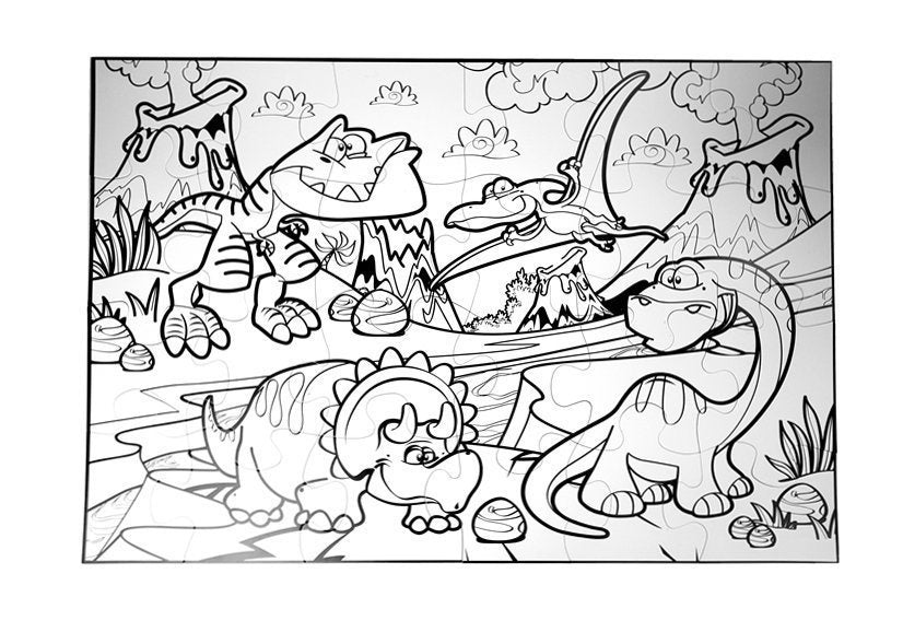 Spalvinamoji dėlionė dinozaurai, 24 detalės + flomasteriai