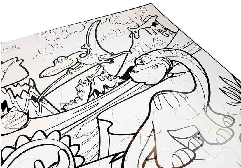 Spalvinamoji dėlionė dinozaurai, 24 detalės + flomasteriai