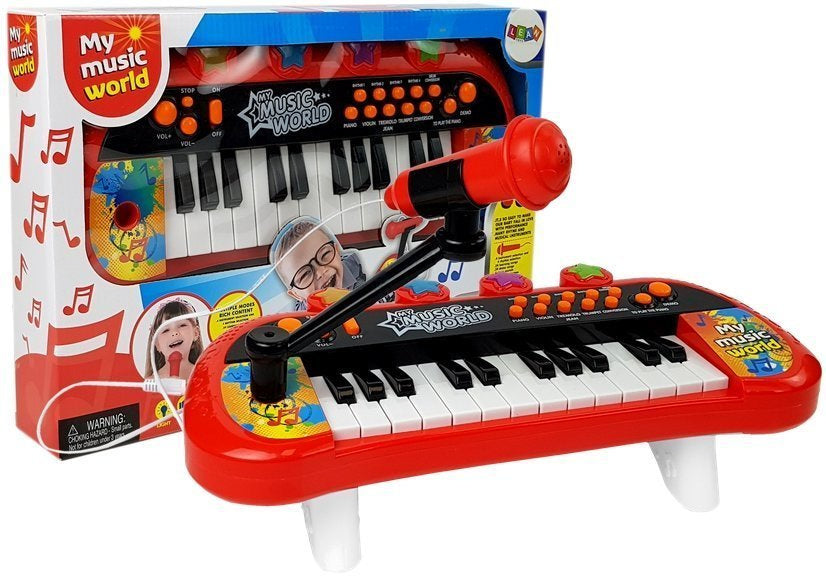 Vaikiškas pianinas 24 klavišai su USB mikrofonu, raudonas