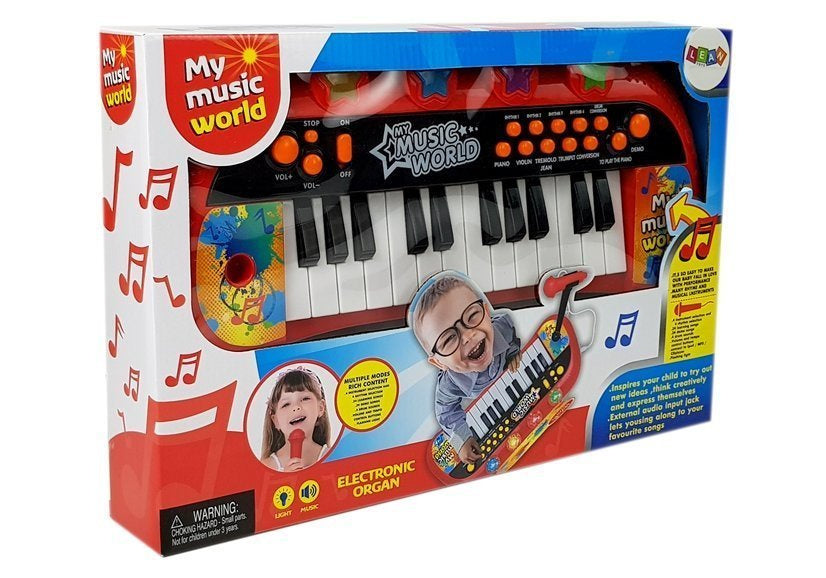 Vaikiškas pianinas 24 klavišai su USB mikrofonu, raudonas