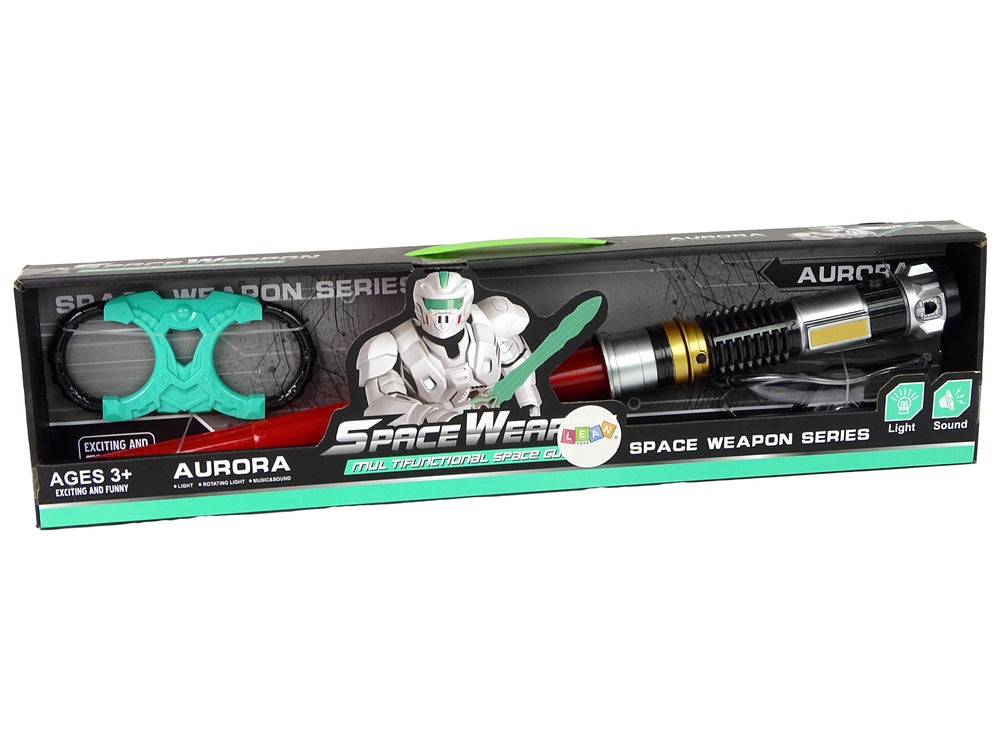 Švytintis kardas su apsauginiais akiniais