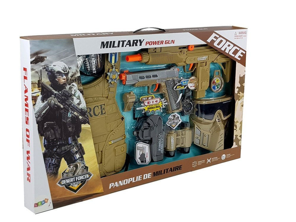 Vaikiškas kareivio rinkinys - du šautuvai, liemenė, žiūronai, kaukė, laikrodis ir kiti priedai