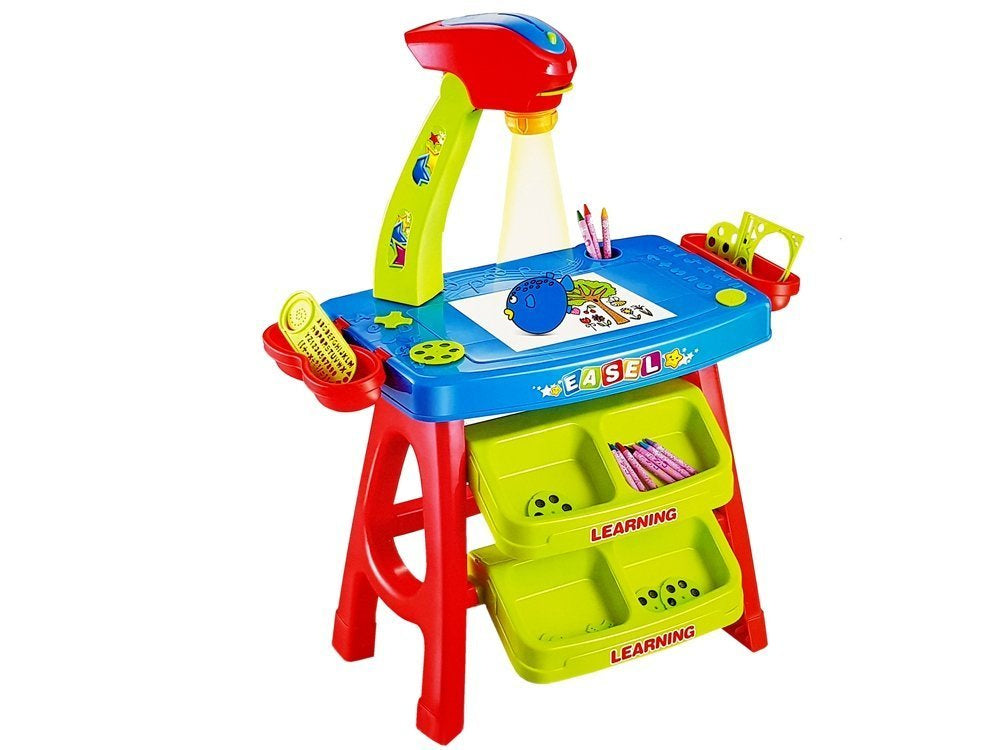 Mokomasis stalas su projektoriumi 36 paveikslėliai ir priedai, mėlyna/raudona spalva