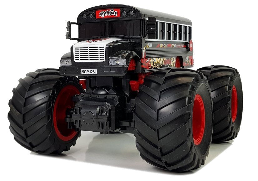 Nuotoliniu būdu valdomas mokyklinis autobusas - šviesos ir garso efektai, juodas