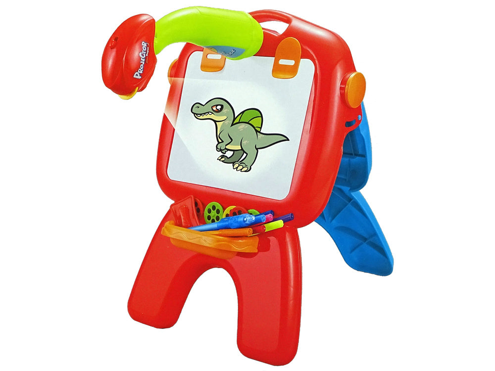 Dvipusė piešimo lenta su projektoriumu ir paveiksliukais