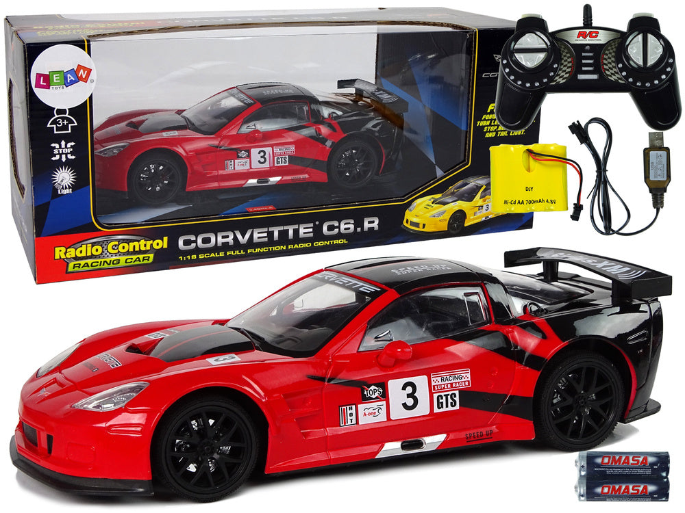 Radijo bangomis valdomas sportinis automobilis Corvette C6.R 1:18 raudonas