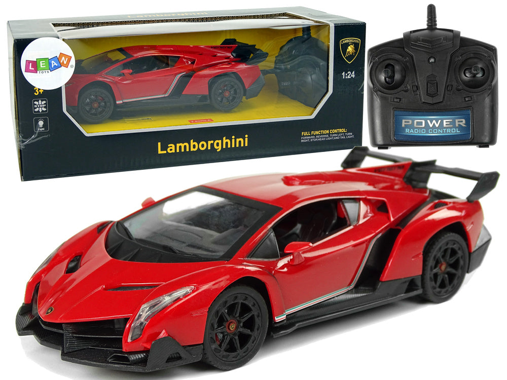 Radijo bangomis valdomas Lamborghini Veneno 1:24 raudonas su pulteliu
