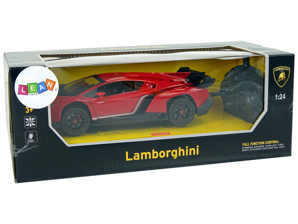 Radijo bangomis valdomas Lamborghini Veneno 1:24 raudonas su pulteliu