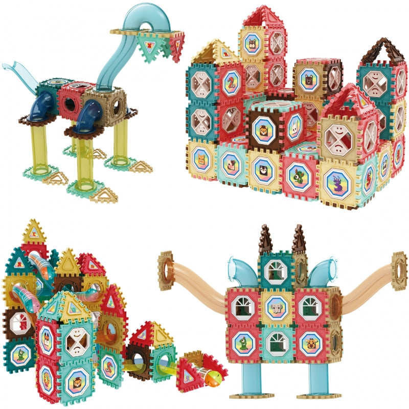 Magnetinis 3D konstruktoriaus rinkinys „Kamuoliukų trasa“ 128 vnt., WOOPIE