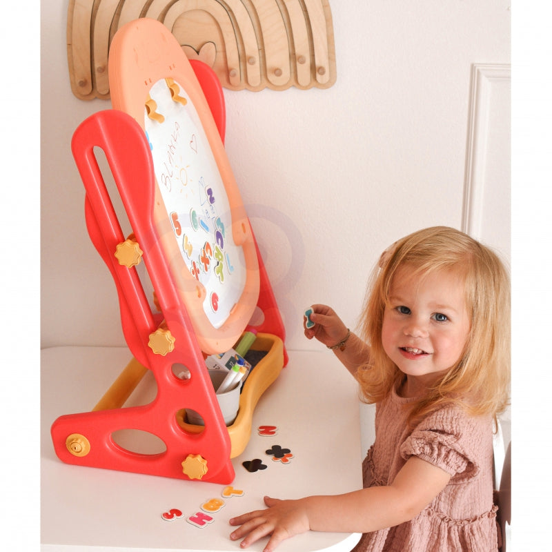 Dvipusė pastatoma magnetinė piešimo lenta "Pingvinas" 57 el., raudona, WOOPIE