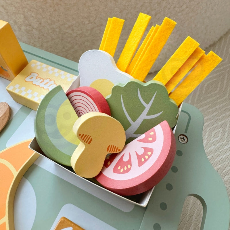 Medinis pusryčių rinkinys su padėklu ir priedais, WOOPIE GREEN