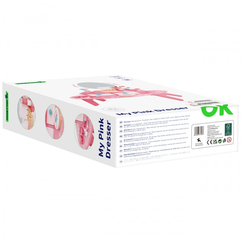 Medinis kosmetinis staliukas su veidrodžiu, rožinis, Tooky Toy