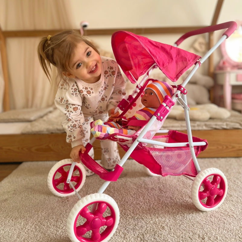 Žaislinis lėlių vežimėlis, rožinis, WOOPIE