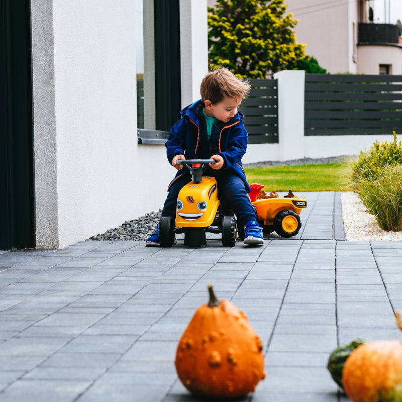 Paspiriamas traktorius FALK JCB su priekaba, geltonas