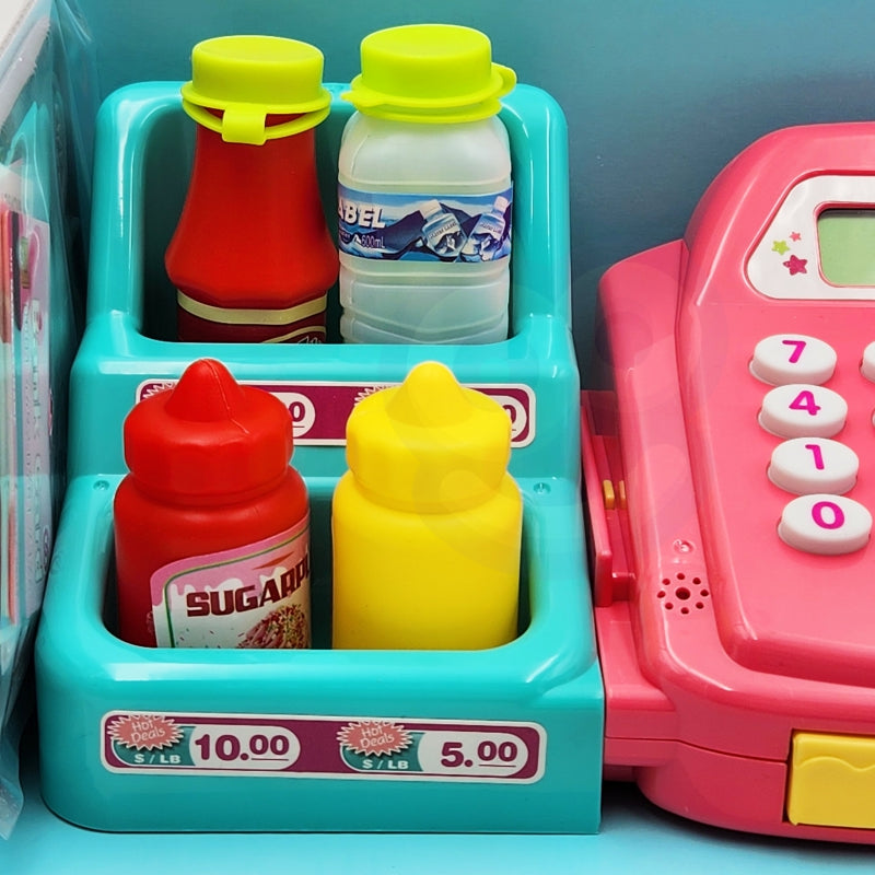 Žaislinis kasos aparatas su lentyna ir priedais, WOOPIE, rožinis