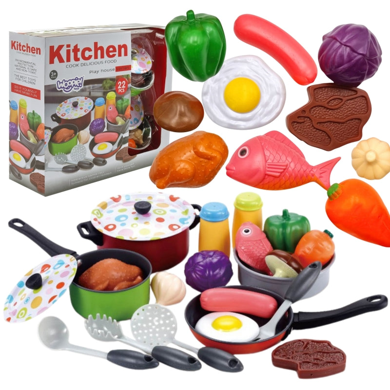Žaislinis virtuvės indų ir maisto rinkinys 22 vnt., Woopie