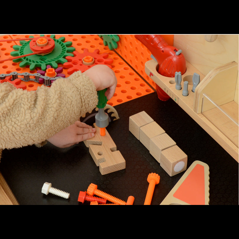 Medinė XXL Montessori STEM dirbtuvė su įrankiais ir priedais, MASTERKIDZ