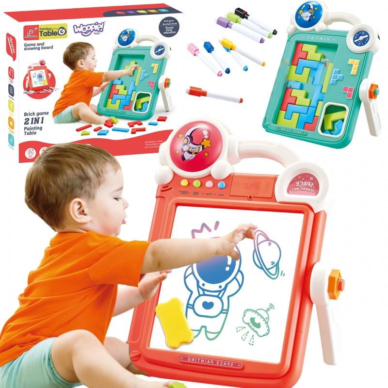 Dvipusė piešimo ir Tetris žaidimo lenta 2in1, oranžinė, WOOPIE