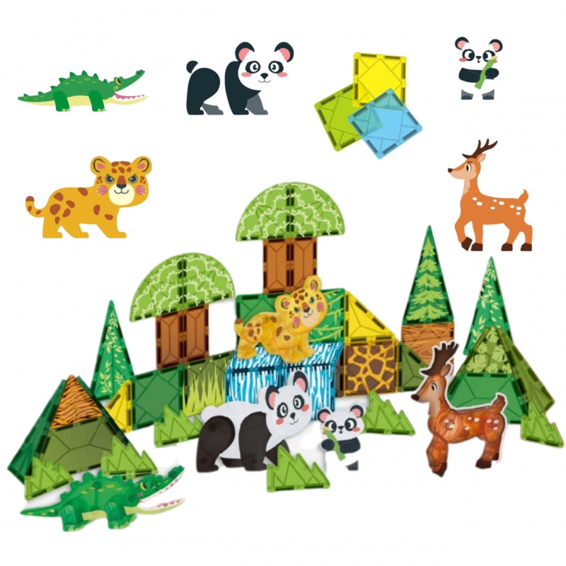 3D magnetinis statybinis konstruktorius vaikams „Retieji gyvūnai“, 45 vnt., WOOPIE
