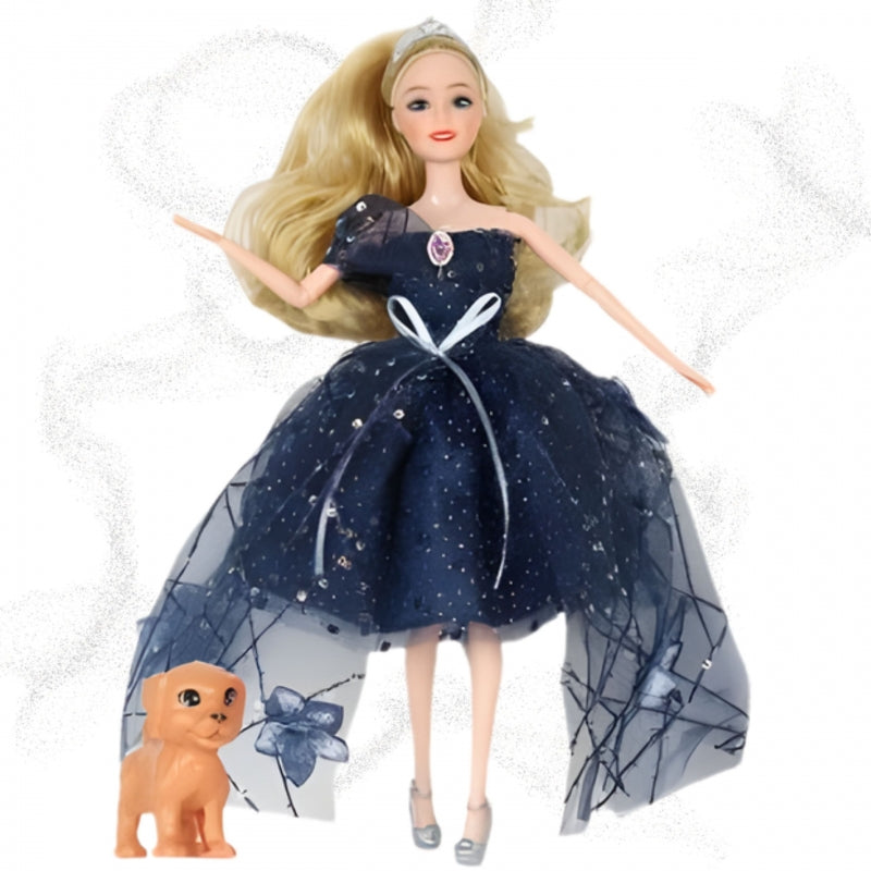 Lėlė Emi su karuna, juoda suknele ir šuniuku WOOPIE ROYAL