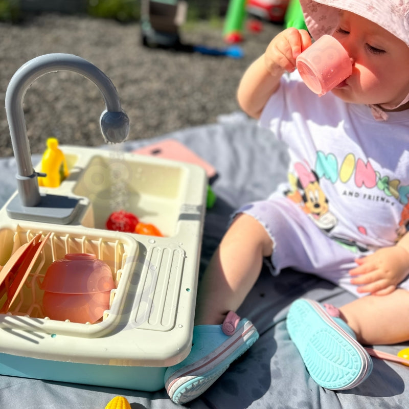 Žaislinė virtuvinė kriauklė su priedais 2in1, mėlyna, WOOPIE