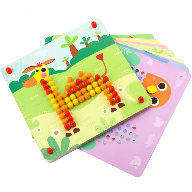 Spalvinga vaikiška puzlė 10 vnt. šablonų ir kaištukai, Tooky Toy