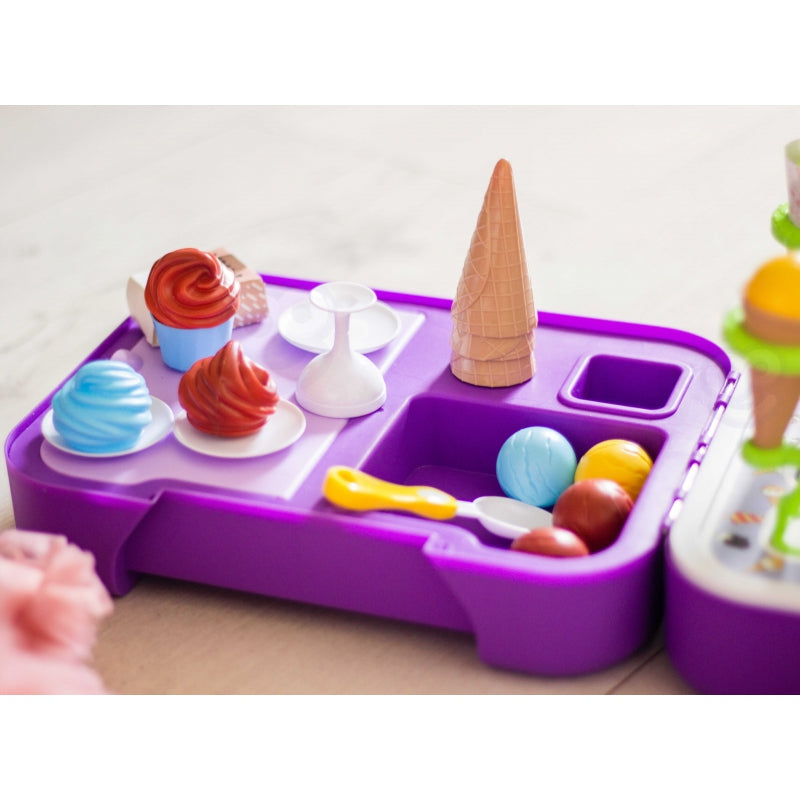 Žaislinė ledų parduotuvė su priedais lagaminėlyje 3in1, vioeltinis WOOPIE