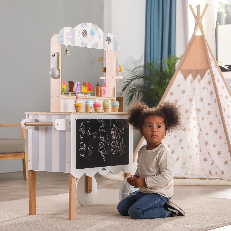 Vaikiška medinė cukrainė ir ledų parduotuvė ant ratų Viga