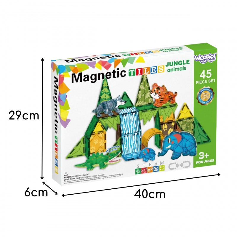 Magnetinis 3D statybinis konstruktorius „Džiunglių gyvūnai“ 45 vnt., WOOPIE