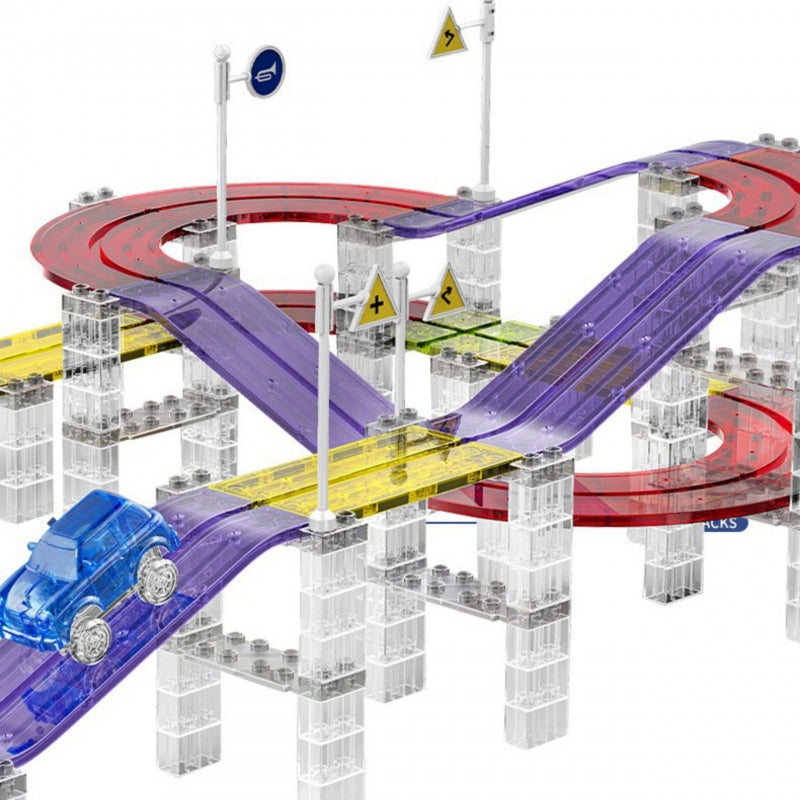 Magnetinė lenktynių trasa su LED automobiliu 76 el., WOOPIE