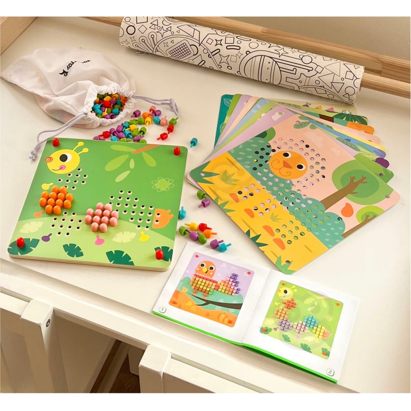 Spalvinga vaikiška puzlė 10 vnt. šablonų ir kaištukai, Tooky Toy