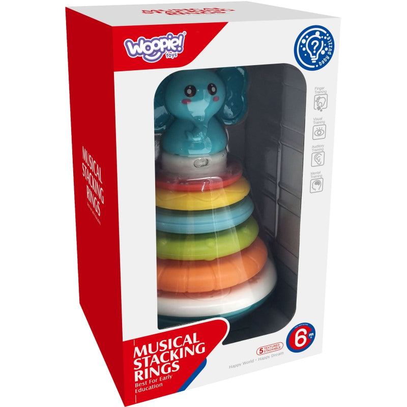 Interaktyvus piramidės formos bokštas su šviesos ir garso efektais, WOOPIE, drambliukas