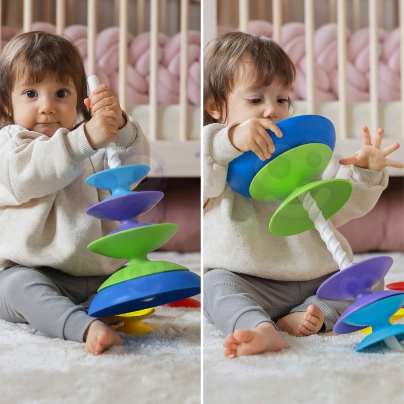 Spalvota bokšto formos mokomoji piramidė-dėlionė, WOOPIE BABY