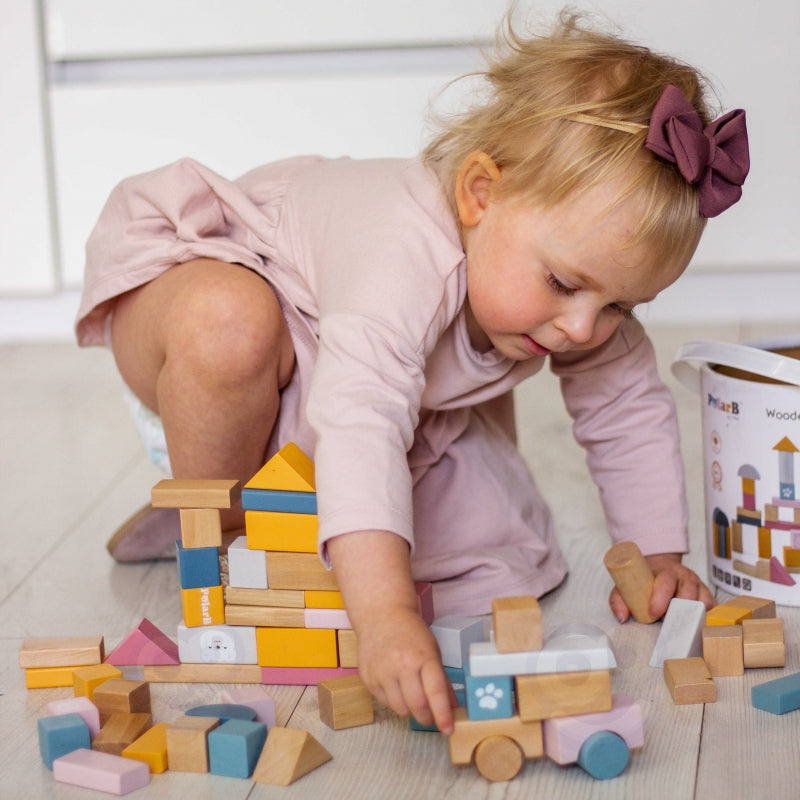 Medinių kaladėlių rinkinys kibire - 60 elementų