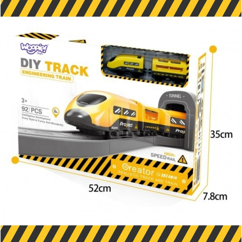 Elektrinio traukinio rinkinys su trasa ir statybiniais automobiliais 92 vnt. WOOPIE