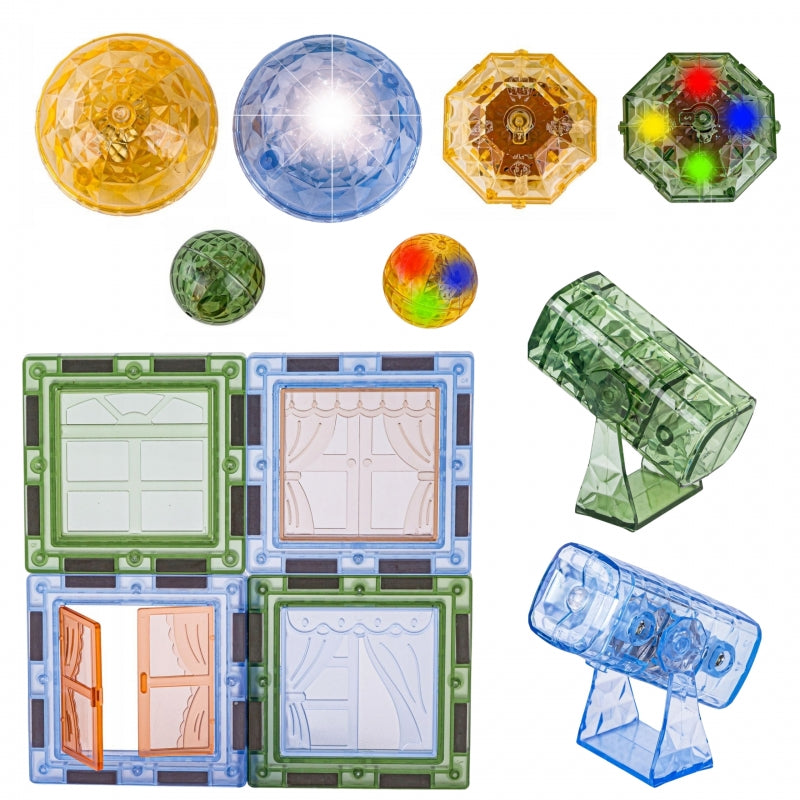 Šviečiančių magnetinių 3D blokų rinkinys „Dinozaurų parkas“ 124 vnt., WOOPIE