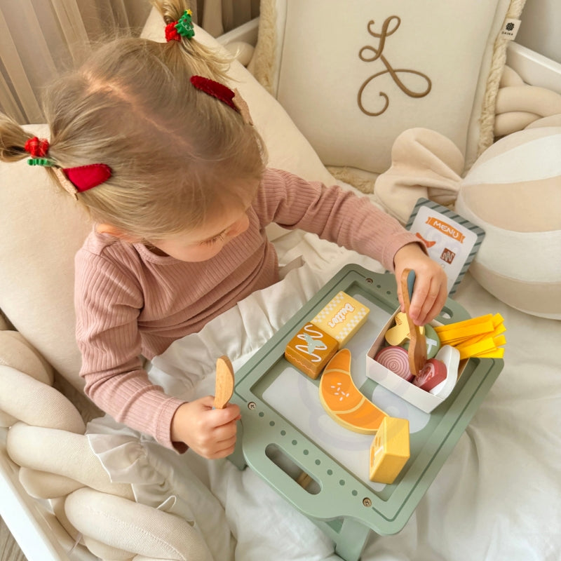 Medinis pusryčių rinkinys su padėklu ir priedais, WOOPIE GREEN