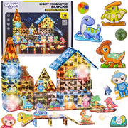 Šviečiančių magnetinių 3D blokų rinkinys „Dinozaurų parkas“ 124 vnt., WOOPIE