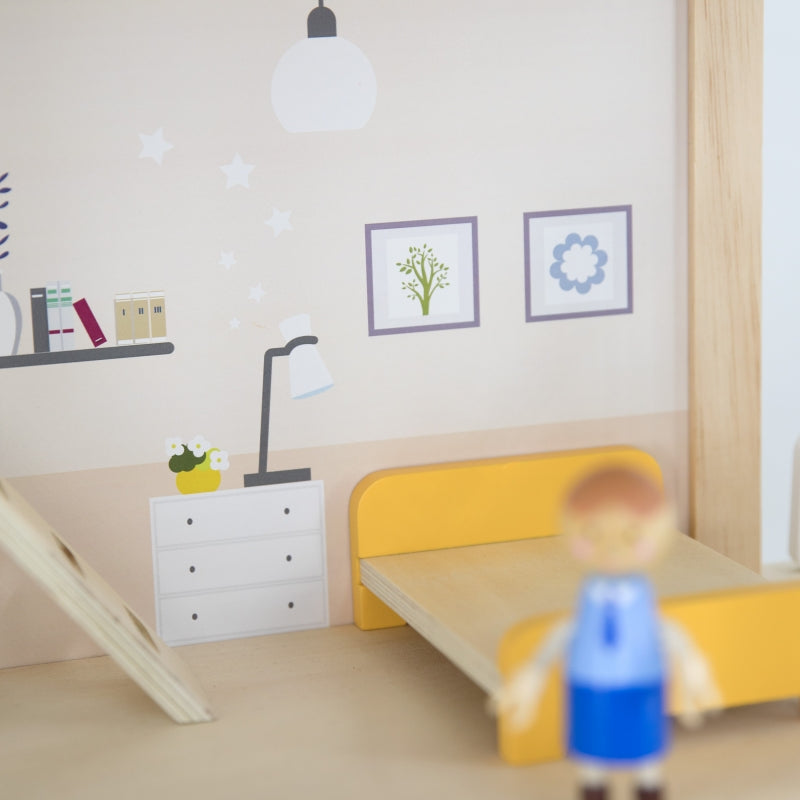 Medinis lėlių namelis su lėlėmis ir aksesuarais, VIGA